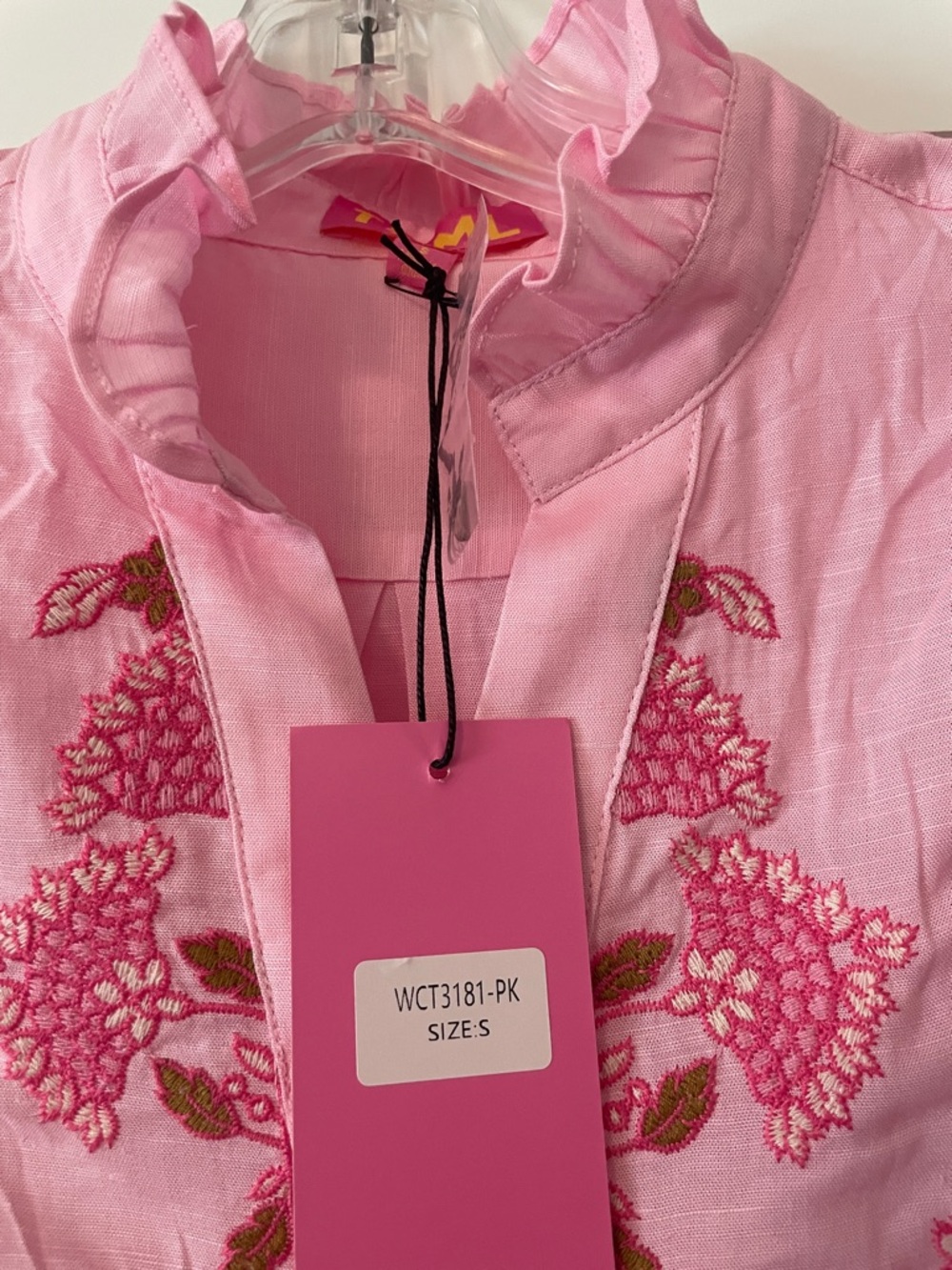 THML Pink Floral Quinn Short-Sleeve Button Front Top - Picture 4 of 10
